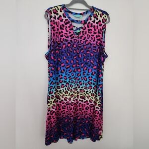 SUNSHINE & RODEOS RAINBOW LEOPARD PRINT SWING DRESS 2XL